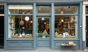 A cute little commercial property shopfront with blue frame windows purchased through a client's SMSF
