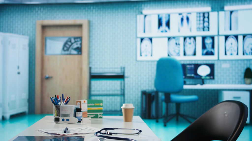 Inside a doctor's room at a new medical practice.