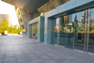 An empty office/shop space on the ground floor of a large commercial building